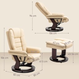 Rackhams Swivel Manual Recliner and Footrest Set PU Leather - Black - PU leather, Sponge, Steel - 85cm x 82cm x 106cm - thumbnail 4