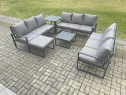 Rackhams Aluminium 10 Seater Outdoor Garden Furniture Set Patio Lounge Sofa with Square Coffee Table Side Table Big Footstool Conservatory Set Dark Grey - thumbnail 1