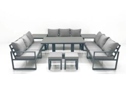 Rackhams 11 Seater Garden Sofa Set Aluminium Furniture Rising Dining Tabe Set with 2 Side Tables 2 Small Footstools Dark Grey - thumbnail 2