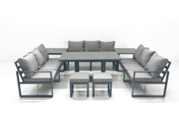 Rackhams 11 Seater Garden Sofa Set Aluminium Furniture Rising Dining Tabe Set with 2 Side Tables 2 Small Footstools Dark Grey - thumbnail 1