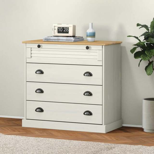 Rackhams Chest of Drawers VIGO White 80x40x76 cm Solid Wood Pine