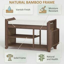 Rackhams Shoe Bench Cushioned Seat 100 cm - Dark Brown and Cream - thumbnail 5