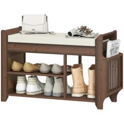 Rackhams Shoe Bench Cushioned Seat 100 cm - Dark Brown and Cream - thumbnail 2