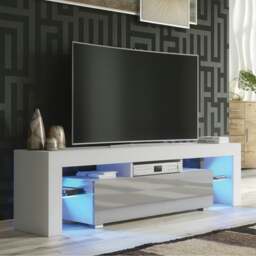 Rackhams Chic 160cm TV Unit – Modern TV Stand Cabinet with Grey High Gloss Door and Free LED - 160 cm - 1 -  MDF/Chipboard