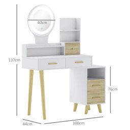 Rackhams Dressing Table with Mirror, Vanity Table with LED Lights, White - White - 100W x 44D x 137Hcm - thumbnail 3