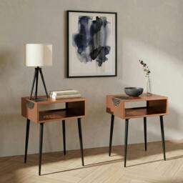 Rackhams Set of 2 Galaxy Metal Bedside Tables with Undershelf - Copper
