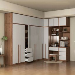Rackhams Nascimento Corner Wardrobe, Tall Wardrobe, L Shape Wardrobe With Dressing Table - 230cm + 130cm - thumbnail 2