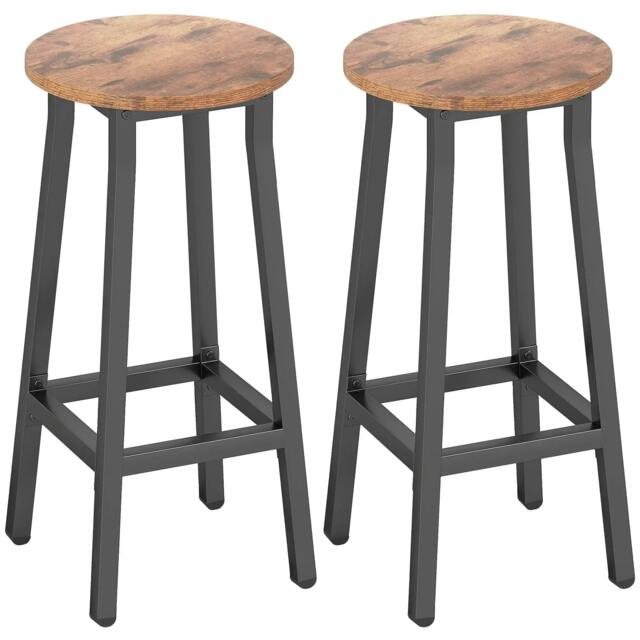 Rackhams Bar Stools Set of 2 Breakfast Bar Stools with Footrest, Industrial Round, 32 x 32 x 65 cm, Rustic Brown