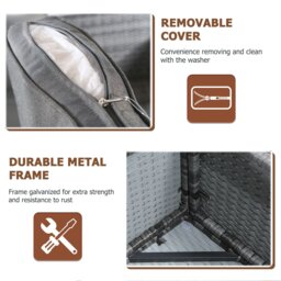Rackhams Outdoor Rattan Corner Sofa, 3 Piece Garden Lounge Set with Glass Table, Soft Cushion L-Shaped All-weather Patio Corner Sofa Couch - Gray - Gray - thumbnail 5