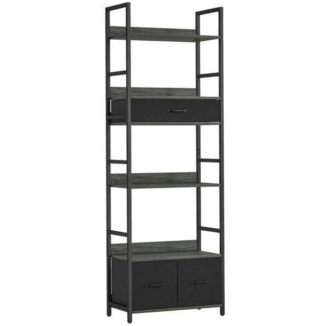 Rackhams Industrial Style Bookcase, with 4 Shelves and 3 Fabric Drawers - Grey/Black