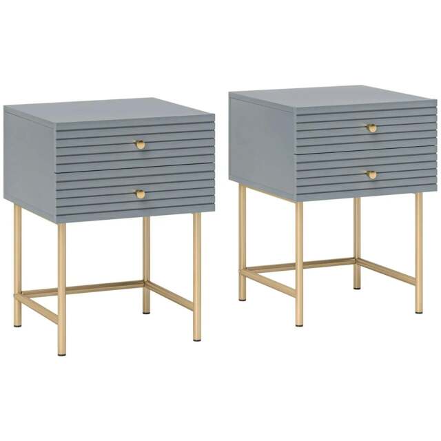 Rackhams Set of Two Elegant Bedside Tables - Grey/Gold-Tone