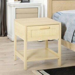 Rackhams Rattan Bedside Table With Drawer and Shelf Natural Wood - thumbnail 4