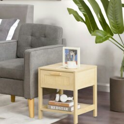 Rackhams Rattan Bedside Table With Drawer and Shelf Natural Wood - thumbnail 5