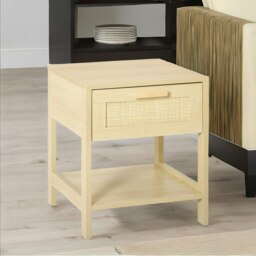 Rackhams Rattan Bedside Table With Drawer and Shelf Natural Wood - thumbnail 2