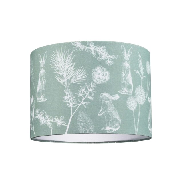 Rackhams Woodland Theme Sage Olive Green Cotton Shade with Hares and Thistle Floral Decor - image 1