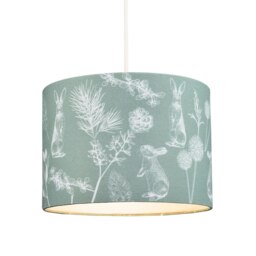 Rackhams Woodland Theme Sage Olive Green Cotton Shade with Hares and Thistle Floral Decor - thumbnail 4