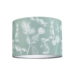 Rackhams Woodland Theme Sage Olive Green Cotton Shade with Hares and Thistle Floral Decor