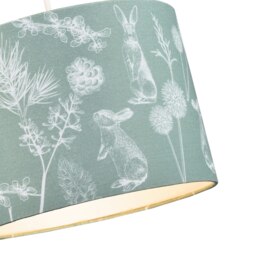 Rackhams Woodland Theme Sage Olive Green Cotton Shade with Hares and Thistle Floral Decor - thumbnail 3