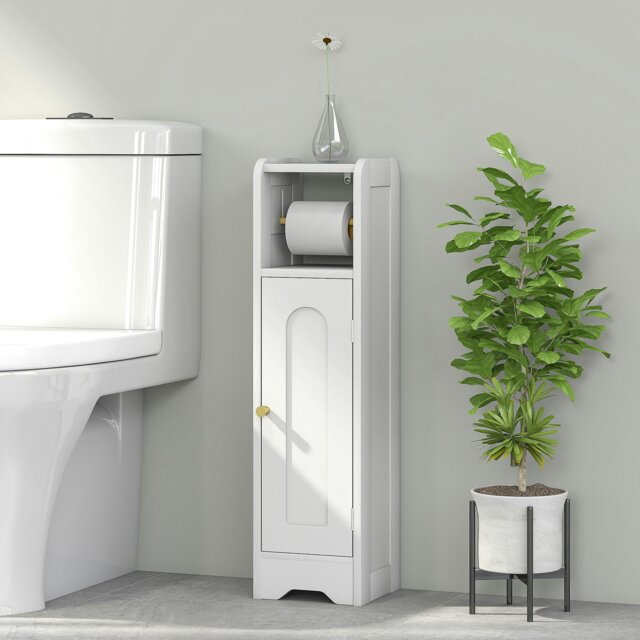 Rackhams Toilet Roll Holder Slim Bathroom Cabinet with Adjustable Shelf White - White - Small Bathroom Storage Cabinet - 1 - image 1