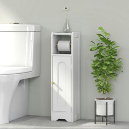 Rackhams Toilet Roll Holder Slim Bathroom Cabinet with Adjustable Shelf White - White - Small Bathroom Storage Cabinet - 1 - thumbnail 1