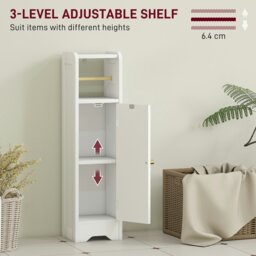 Rackhams Toilet Roll Holder Slim Bathroom Cabinet with Adjustable Shelf White - White - Small Bathroom Storage Cabinet - 1 - thumbnail 4