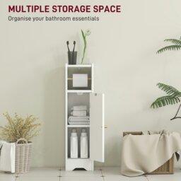 Rackhams Toilet Roll Holder Slim Bathroom Cabinet with Adjustable Shelf White - White - Small Bathroom Storage Cabinet - 1 - thumbnail 3