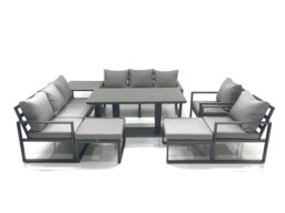 Rackhams 10 Seater Aluminium Garden Sofa Set with Rising Dining Tabe, 2 Chairs, 2 Footstools & Side Table - Dark Grey - thumbnail 3