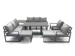 Rackhams 10 Seater Aluminium Garden Sofa Set with Rising Dining Tabe, 2 Chairs, 2 Footstools & Side Table - Dark Grey - thumbnail 2