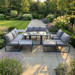 Rackhams 10 Seater Aluminium Garden Sofa Set with Rising Dining Tabe, 2 Chairs, 2 Footstools & Side Table - Dark Grey - thumbnail 1