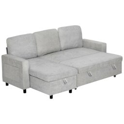 Rackhams Pull Out Sofa Bed L Shape Corner Sofa w/ Reversible Chaise - Light Grey - Polyester