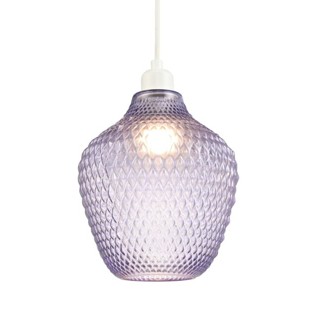 Rackhams Designer Soft Lilac and Purpler Curvy Diamond Etched Glass Pendant Lamp Shade - image 1