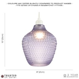 Rackhams Designer Soft Lilac and Purpler Curvy Diamond Etched Glass Pendant Lamp Shade - thumbnail 6