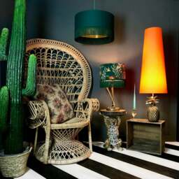"Rackhams Hunter Green Lampshade with Gold Lining & Green Fringing - Ceiling Pendant / Arc Lamp - 25cm Diameter x 25cm Height / (10"" x 10"")" - thumbnail 4