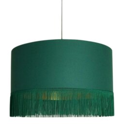 "Rackhams Hunter Green Lampshade with Gold Lining & Green Fringing - Ceiling Pendant / Arc Lamp - 25cm Diameter x 25cm Height / (10"" x 10"")" - thumbnail 3