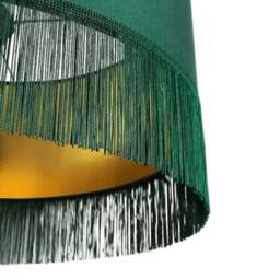 "Rackhams Hunter Green Lampshade with Gold Lining & Green Fringing - Ceiling Pendant / Arc Lamp - 25cm Diameter x 25cm Height / (10"" x 10"")" - thumbnail 2