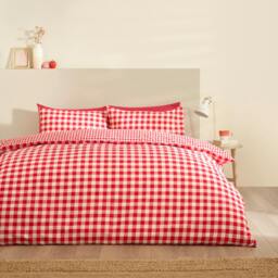 Rackhams Bamford Gingham Check Reversible Duvet Cover Set Red - Super King - Red - thumbnail 2