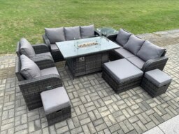 Rackhams Rattan Outdoor Garden Furniture Set with Gas Fire Pit Dining Table, Side Table, 2 Chairs, 2 Sofas, 3 Footstools - 11 Seater - Dark Grey - thumbnail 2