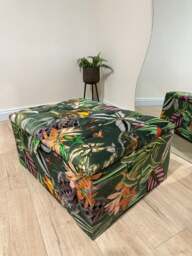 Rackhams Premium Green Floral Large Square Ottoman - Storage Footstool Pouffe UK - 40 x 40 Inches (102 x 102cm) - thumbnail 1