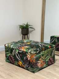 Rackhams Premium Green Floral Large Square Ottoman - Storage Footstool Pouffe UK - 40 x 40 Inches (102 x 102cm) - thumbnail 2