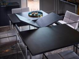 Rackhams Federico Oak Veneer Extending Dining Table - Black Stained Oak Veneer - Brass - thumbnail 2