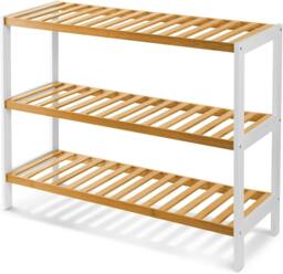 Rackhams Bamboo 3 Tier Shoe Rack Easy Assembly Storage Shelf Organiser Wooden Shoe Rack - Shoe Rack - White, Brown - Bamboo