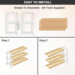 Rackhams Bamboo 3 Tier Shoe Rack Easy Assembly Storage Shelf Organiser Wooden Shoe Rack - Shoe Rack - White, Brown - Bamboo - thumbnail 2