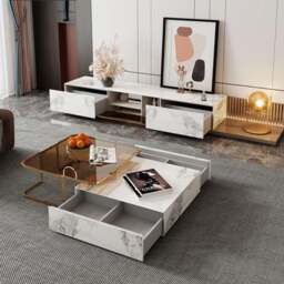 Rackhams AnMoo Nesting Coffee Table Set With TV Stand, Golden Base - Coffee Table Only - Coffee Table Only - thumbnail 4