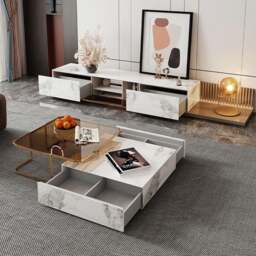 Rackhams AnMoo Nesting Coffee Table Set With TV Stand, Golden Base - Coffee Table Only - Coffee Table Only - thumbnail 3