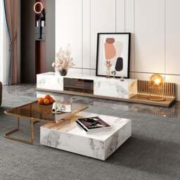 Rackhams AnMoo Nesting Coffee Table Set With TV Stand, Golden Base - Coffee Table Only - Coffee Table Only - thumbnail 2
