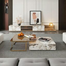 Rackhams AnMoo Nesting Coffee Table Set With TV Stand, Golden Base - Coffee Table Only - Coffee Table Only - thumbnail 1