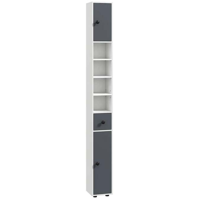 Rackhams 180cm Slim Bathroom Cabinet, with Drawer, Shelves and Cupboards - Grey - image 1
