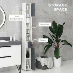Rackhams 180cm Slim Bathroom Cabinet, with Drawer, Shelves and Cupboards - Grey - thumbnail 4