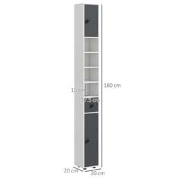 Rackhams 180cm Slim Bathroom Cabinet, with Drawer, Shelves and Cupboards - Grey - thumbnail 3