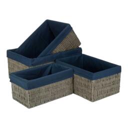 Rackhams Navy Blue Paper Rope Storage Basket with Navy Blue Cotton Lining - Medium - thumbnail 2